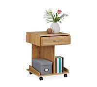 Relaxdays - Mesa Auxiliar con Ruedas ROLLI, Hecho de bambú, 56.5 x 43 x 46 cm, 2 depósitos para Libros y 1 cajón, Madera, cómoda para el Dormitorio, Color Natural