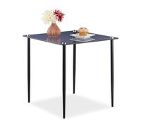 Relaxdays Mesa Auxiliar Cristal, Acero y Vidrio, Mesita Café Cuadrada, 50x50x50 cm, Mesilla Salón Moderna, Gris y Negro