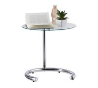 Relaxdays Mesa Auxiliar de Altura Regulable hasta 70 cm, Mesita Café, Acero Cromado-Cristal, Superficie 46 cm, Plateado
