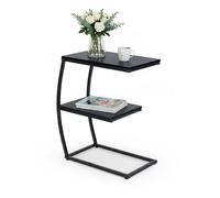 Relaxdays Mesa auxiliar en C con 2 estantes negro