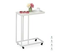 Relaxdays Mesa auxiliar forma C con ruedas blanco,negro