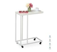 Relaxdays Mesa auxiliar forma C con ruedas blanco,negro