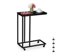 Relaxdays Mesa auxiliar forma C con ruedas negro