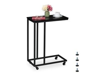 Relaxdays Mesa auxiliar forma C con ruedas negro