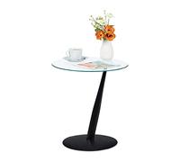 Relaxdays Mesa auxiliar negra de vidrio negro,transparente
