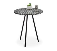 Relaxdays Mesa Auxiliar Mosaico, Hecha a Mano, Hierro-DM-Cristal, Blanco-Negro, 50 x 41 cm