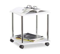 Relaxdays Mesa Auxiliar Pequeña con Ruedas, Madera y Acero Inoxidable, Blanco, 40x40x41.5 cm