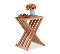 Relaxdays Mesa Auxiliar Plegable, Madera de Nogal, Salón, Balcón y Terraza, 44,5 x 34 x 28 cm, Mesita de Sillón, Natural