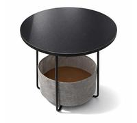 Relaxdays Mesa Auxiliar, Redonda con Cesta de Tela, 50 x 45 cm, MDF, Metal, Negro-Gris