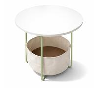 Relaxdays Mesa Auxiliar Redonda con Cesta de Tela, MDF y Metal, 50 x 45 cm, Salvia-Crema