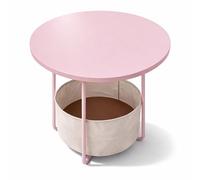 Relaxdays Mesa Auxiliar Redonda con Cesta de Tela, MDF y Metal, 50x45 cm, Rosa Crema