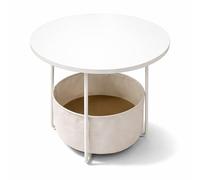 Relaxdays Mesa Auxiliar Redonda con Cesta de Tela, MDF y Metal, Beige-Crema, 50 x 45 cm