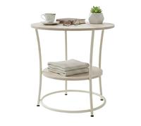 Relaxdays Mesa Auxiliar Redonda de Madera y Metal, 2 Niveles, 55 x 55 cm, Color Natural/Crema