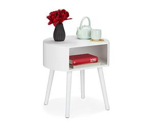 Relaxdays Mesa Auxiliar Redonda, Mesita de Noche con Compartimento Abierto, DM-Madera, 1 Ud., 47,5 x 46 x 40 cm, Blanco