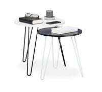 Relaxdays Mesa Auxiliar Redonda, Set 2 Unidades, Mesitas de Centro, DM-Hierro, Ø 40 y 48 cm, Blanco-Negro