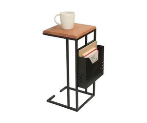 Relaxdays Mesa Auxiliar revistero, HBT: 63 x 30 x 37 cm, Madera, Metal, Forma C, diseño Industrial, marrón/Negro, Hierro
