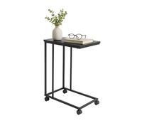 Relaxdays Mesa Auxiliar Ruedas, HxBxT: 68 x 50 x 35 cm, MDF, Metal, Forma en C, Mesa de sofá para Introducir, Negro