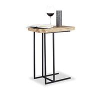 Relaxdays Mesa Auxiliar Rústica, Madera de Cedro-Hierro, Beige, 60 x 34 x 49,5 cm, 5 cm