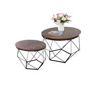 Relaxdays Mesa Auxiliar, Set de 2, Madera y Metal, diseño Industrial, mesas Redondas, salón, marrón/Negro