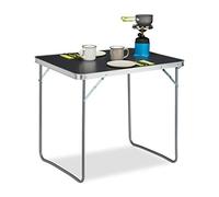 Relaxdays Mesa Camping Plegable, Aluminio, MDF, Mesita Jardín, Pequeña, Ligera, 70 x 80 x 60 cm, Plateado/Gris