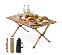 Relaxdays Mesa camping plegable marrón claro,negro