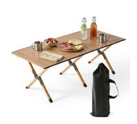 Relaxdays Mesa camping plegable marrón claro,negro