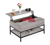 Relaxdays Centro con Tablero Altura Regulable, Mesa Sofá Almacenaje, Hierro y Aglomerado, 45,5x90x60 cm, Gris/Negro