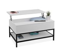 Relaxdays Mesa de Centro con Tablero Elevable, con Estante, Estilo Madera, 45,5 x 90 x 60 cm, Blanco y Negro