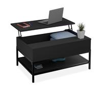 Relaxdays Mesa de Centro con Tablero Elevable, con Estante, Estilo Madera, 45,5 x 90 x 60 cm, Negro, Fibras