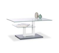 Relaxdays Mesa centro cristal con repisa blanco,transparente,gris