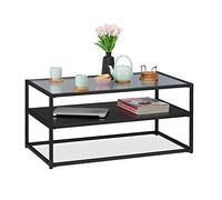 Relaxdays Mesa Centro Cristal de Salón con Balda Inferior, Diseño Moderno, Vidrio, DM y Metal, Negro, 42 x 90 x 50 cm