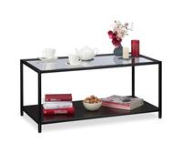 relaxdays Mesa Centro Cristal para el Salón, Diseño Moderno, Vidrio, DM y Metal, 45 x 100 x 50 cm, Negro