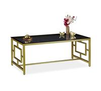 Relaxdays Mesa Centro Cristal, Rectangular, Vidrio y Metal, 45 x 110 x 60 cm, Negro y Dorado