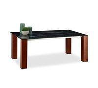 Relaxdays Mesa Centro de Cristal Amarmolado con Patas Efecto Palisandro, Vidrio-Metal, Marrón-Negro, 109 x 60 x 42 cm