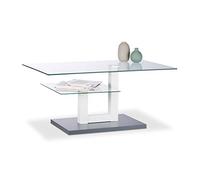 Relaxdays Mesa Centro de Cristal Rectangular con Repisa para Salón, Gris, Vidrio, Metal y DM, 45 x 100 x 60 cm