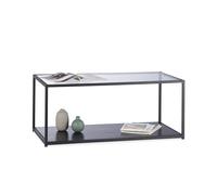Relaxdays Mesa Centro de Cristal Rectangular para Salón y Comedor, Vidrio, Metal y DM, Negro, 42 x 100 x 50 cm
