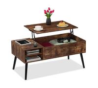 Relaxdays Mesa Centro Elevable, Mesita Sofá con 2 Compartimentos Almacenaje, Estilo Industrial, 46x100x50cm, Marrón, Hierro