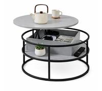 Relaxdays Mesa Centro Regulable en Altura con almacenaje, 46x80 cm (H x D), Tapa elevable, MDF/Metal, Gris/Negro