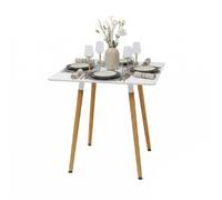 Relaxdays Mesa comedor cuadrada con patas de bambú blanco,marrón claro