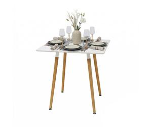 Relaxdays Mesa comedor cuadrada con patas de bambú blanco,marrón claro