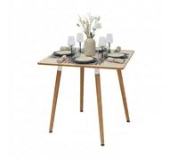 Relaxdays Mesa comedor cuadrada con patas de bambú marrón claro