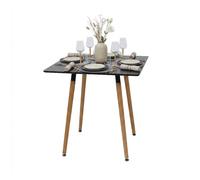 Relaxdays Mesa comedor cuadrada con patas de bambú marrón claro,negro