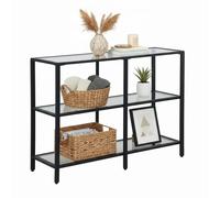 Relaxdays Mesa consola con 3 estantes de vidrio negro,transparente