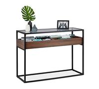 Relaxdays Mesa Consola con Estante de Cristal, 4 Compartimentos, Estrecha Entrada, Pasillo, salón, 80 x 110 x 40 cm, Color Negro/marrón, 1 Unidad