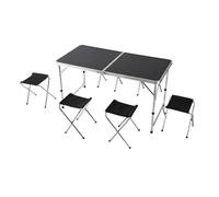 Relaxdays Mesa de Camping con 4 taburetes Plegables, Altura Regulable, asa, Aluminio y MDF, Negro 71x120x60 cm