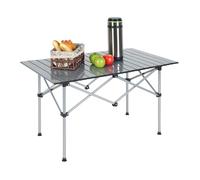 Relaxdays Mesa de Camping, Mesita Plegable Auxiliar, 55x95x53 cm, Acampada y Pícnic, Tablero Abatible, Acero, Plateado