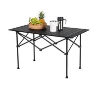 Relaxdays Mesa de Camping, Mesita Plegable Auxiliar, 55x95x53 cm, Acampada y Pícnic, Tablero Abatible, Acero, Negro