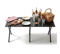 Relaxdays Mesa de Camping Plegable, Altura Ajustable, 44x120x60 cm, con Bolsa de Transporte, Resistente, Negra