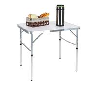 Relaxdays Mesa de Camping, Plegable, Altura Regulable, 70x75x55 cm, Aluminio, MDF, Resistente Intemperie, Jardín, Blanco, 10% plástico 40% Tablero de Fibra 50%