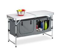 Relaxdays Mesa de camping plegable con almacenaje plata,gris